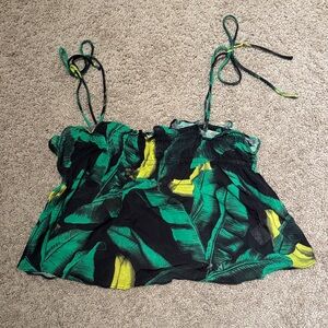 Ganni Green and Yellow Leaf Print Camisole